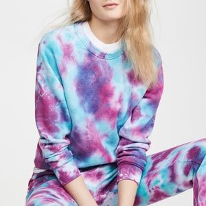 AVIATOR NATION Tie Dye Crew Sweatshirt in Turquoise
